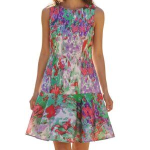 ISAAC MIZRAHI NY Lavender Mint Coral Sleeveless Round Neck Pleated Dress -Size 8